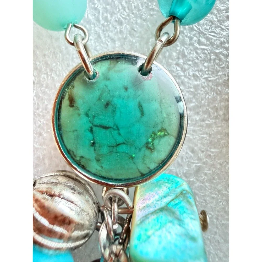 Tanya Creations Turquoise Blue Beaded Y Drop Cluster Pendant Necklace NWT